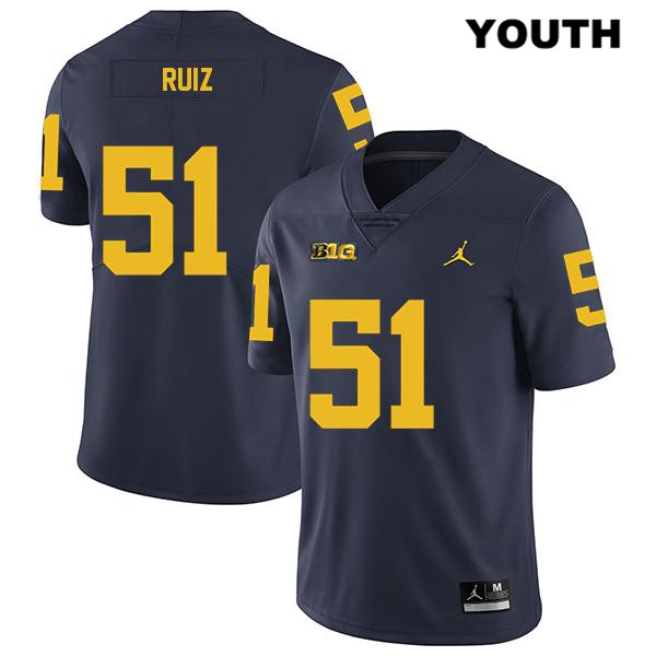 Youth NCAA Michigan Wolverines Cesar Ruiz #51 Navy Jordan Brand Authentic Stitched Legend Football College Jersey HT25Y01LC